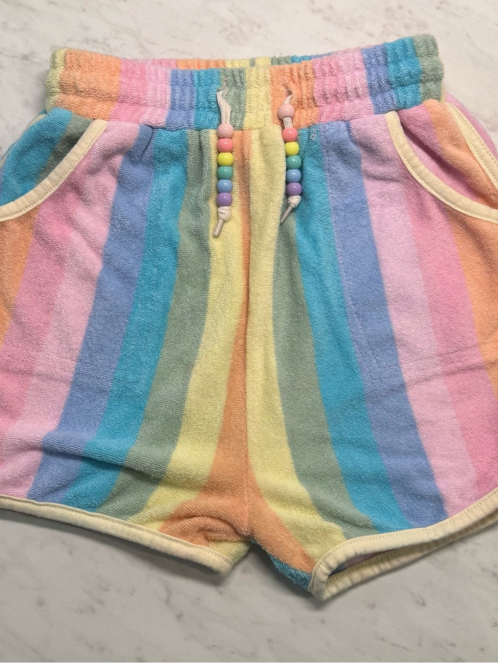 Lola and the Boys Girls' Pastel Rainbow Stripe Terry Shorts